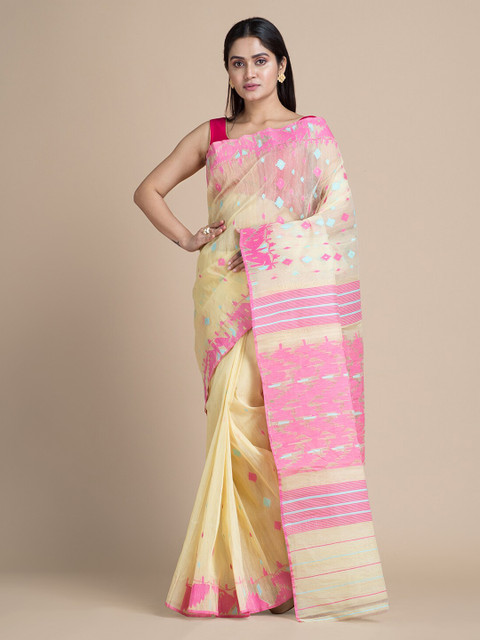 

Mitera Beige Silk Cotton Woven Design Jamdani Saree