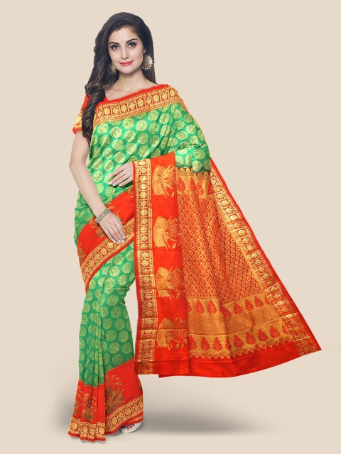 

KLM Fashion Mall Green & Yellow Zari Woven Design Kanjeevaram Saree