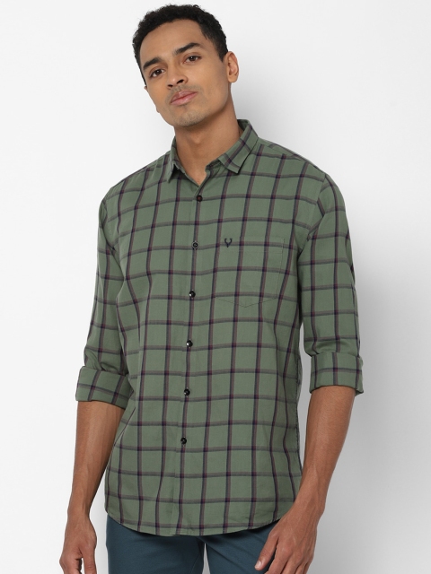 

Allen Solly Men Green & Brown Slim Fit Checked Pure Cotton Casual Shirt