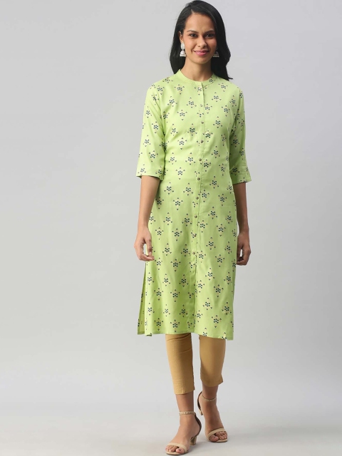 

Soch Women Lime Green & Blue Geometric Print Kurta