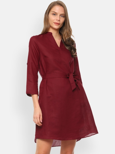 

Van Heusen Woman Maroon Solid A-Line Dress