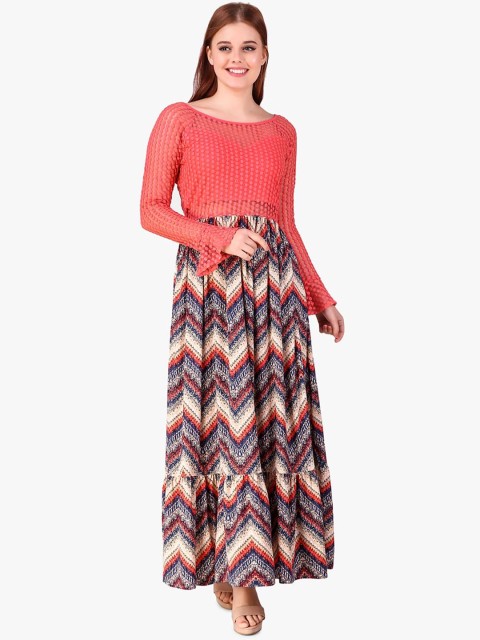 

Texco Women Coral Printed Maxi Dress