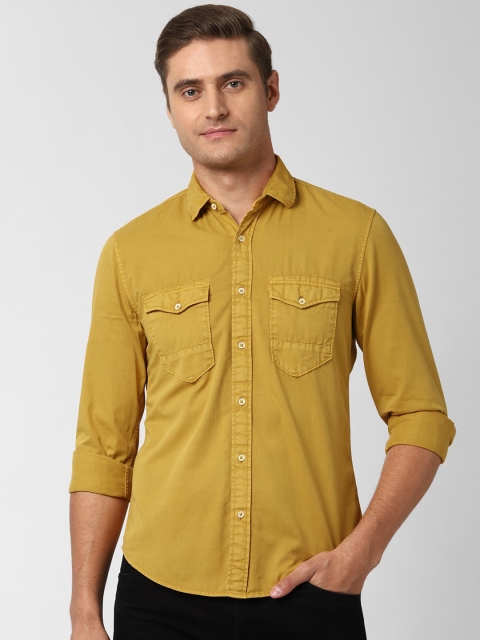 

Peter England Casuals Men Mustard Yellow Slim Fit Solid Pure Cotton Casual Shirt