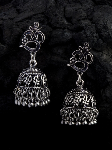 

Alankruthi Oxidised Silver-Toned Dome Shaped Jhumkas
