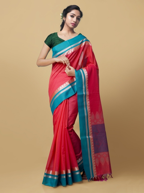 

Unnati Silks Red Silk Cotton Solid Baluchari Saree