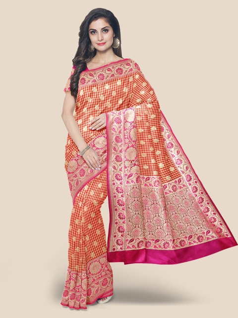 

KLM Fashion Mall Red & Cream-Coloured Checked Banarasi Saree