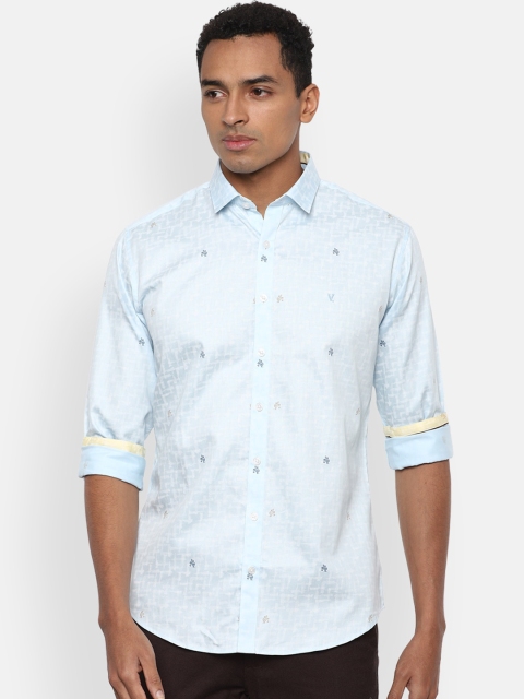 

V Dot Men Blue & White Slim Fit Printed Casual Shirt