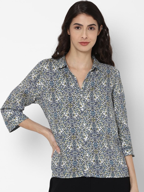 

Allen Solly Woman Women Navy Blue & White Regular Fit Printed Casual Shirt