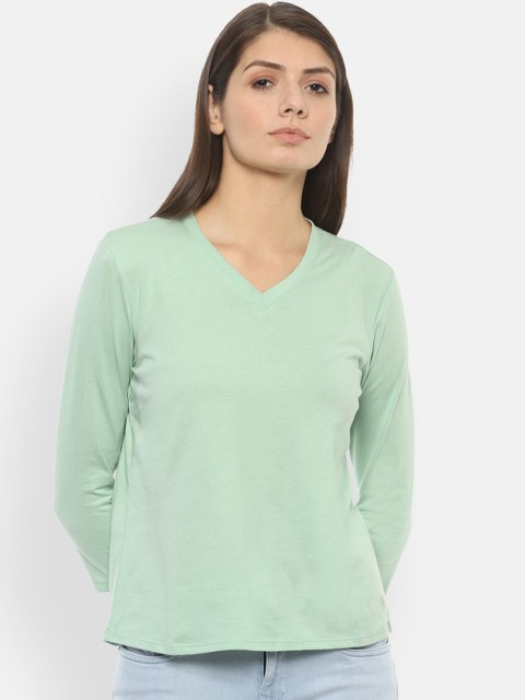 

Van Heusen Woman Mint Green Solid V-Neck Cotton T-shirt