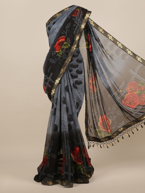 

Pothys Grey Printed Poly Chiffon Saree