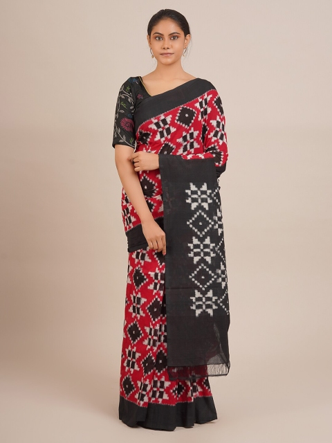 

Pothys Pink & Black Pure Cotton Printed Sambalpuri Saree
