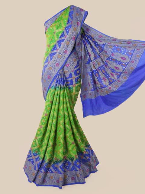 

Pothys Green & Blue Pure Silk Printed Bandhani Saree