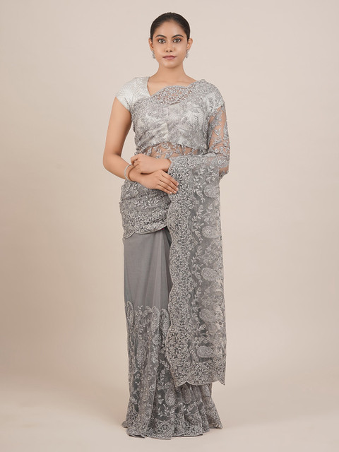 

Pothys Grey Embroidered Net Saree