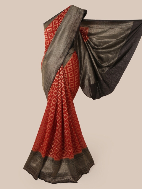 Pothys Maroon & Black Pure Silk Woven Design Banarasi Saree