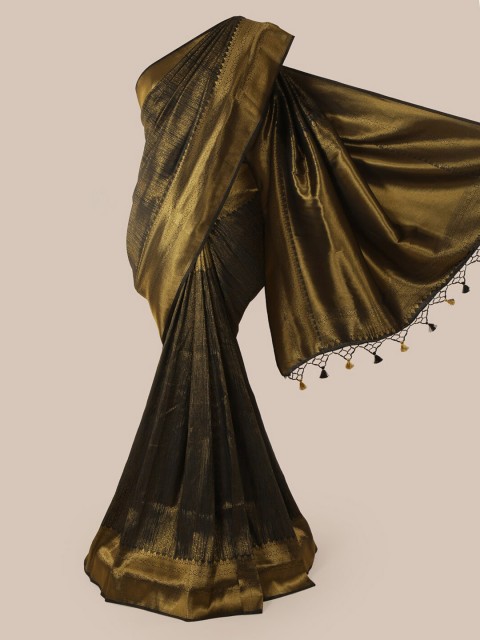 

Pothys Black & Gold-Toned Pure Silk Woven Design Banarasi Saree With Tasseled Pallu