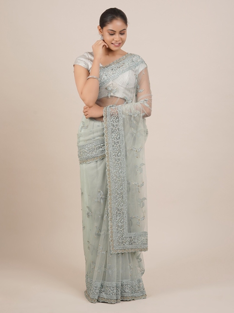 

Pothys Blue Embroidered Net Saree