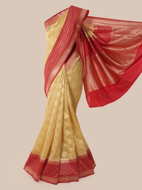 

Pothys Cream-Coloured & Red Pure Silk Woven Design Banarasi Saree