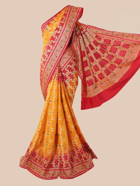 

Pothys Yellow & Red Pure Silk Woven Design Bandhani Saree