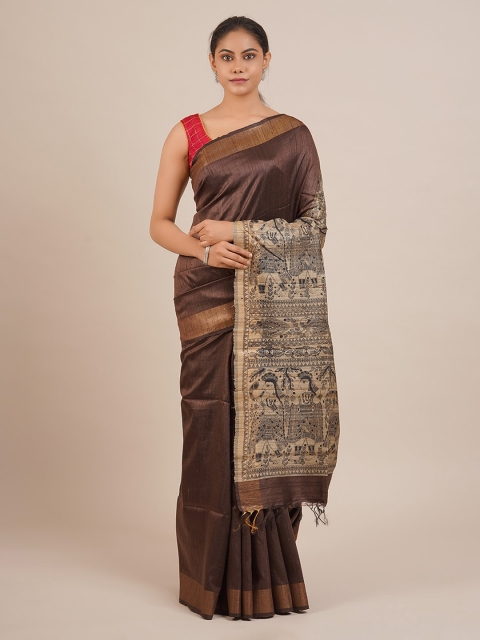 

Pothys Brown Solid Pure Silk Saree