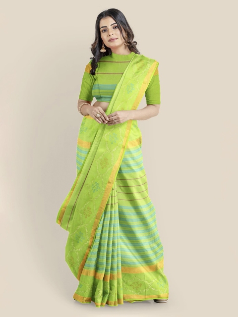 

Kalamandir Green Striped Cotton Blend Saree