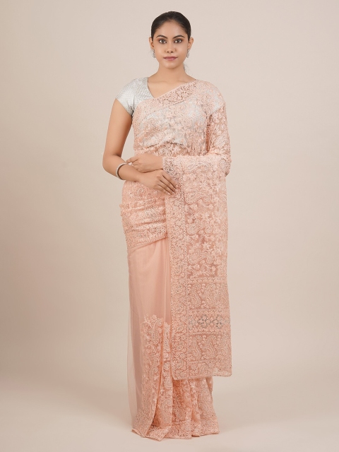 

Pothys Peach-Coloured Embroidered Net Saree