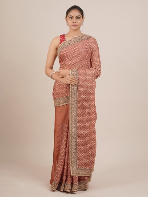 

Pothys Pink Embroidered Poly Georgette Saree