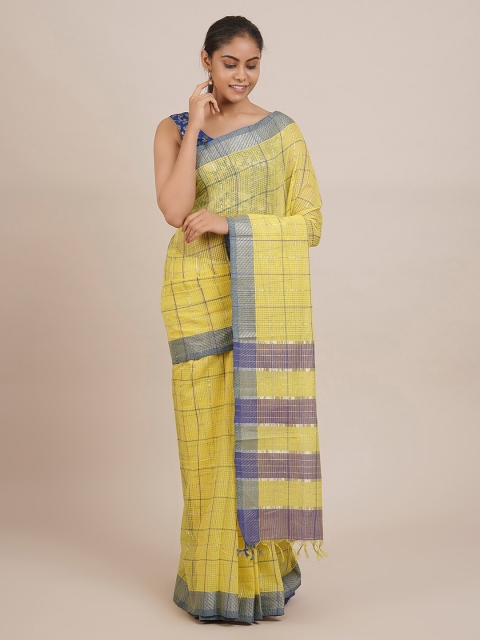 

Pothys Yellow Pure Cotton Checked Mangalagiri Saree
