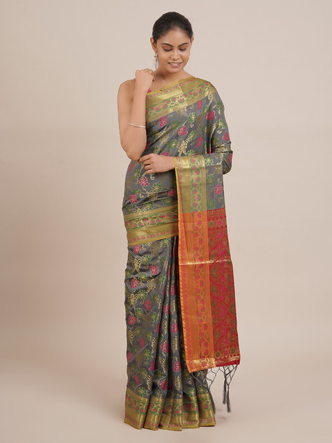 

Pothys Grey Woven Design Cotton Blend Saree