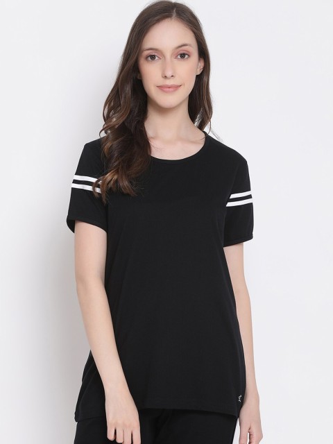 

Kanvin Women Black Solid Pure Cotton Lounge T-shirt