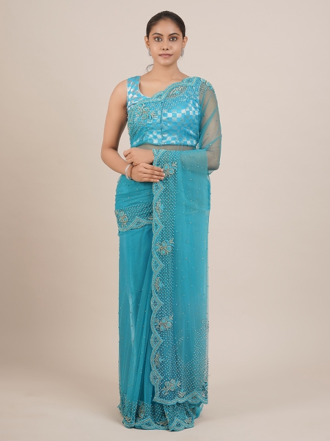 

Pothys Blue Embellished Net Saree