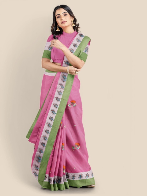 

Kalamandir Pink Embroidered Cotton Blend Saree
