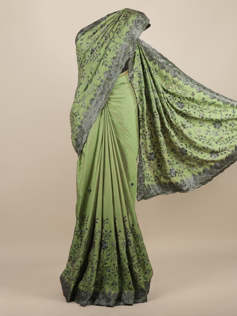 

Pothys Green Embroidered Jute Silk Saree