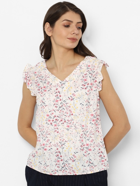 

Allen Solly Woman White Floral Printed Flutter Sleeves Regular Top