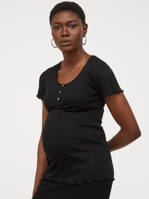 

H&M Women Black MAMA Ribbed Cotton Top