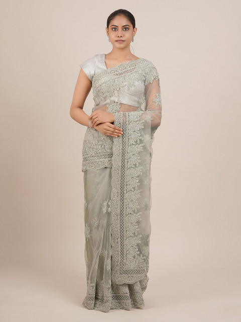 

Pothys Grey Embroidered Net Saree
