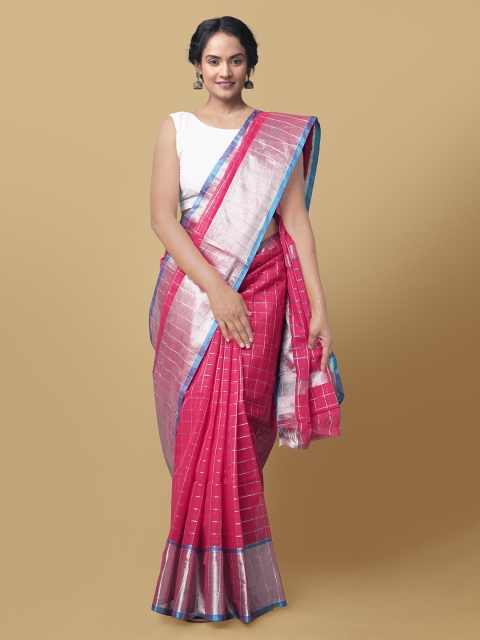 

Unnati Silks Red Pure Cotton Checked Kanjeevaram Saree