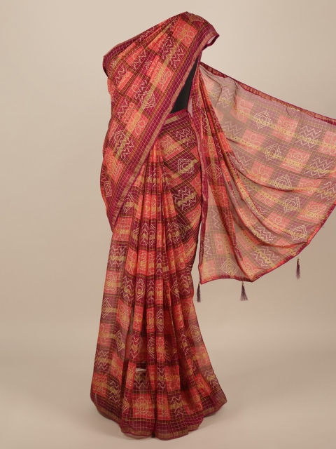 

Pothys Multicoloured Printed Poly Chiffon Saree With Tasseled Pallu, Multi