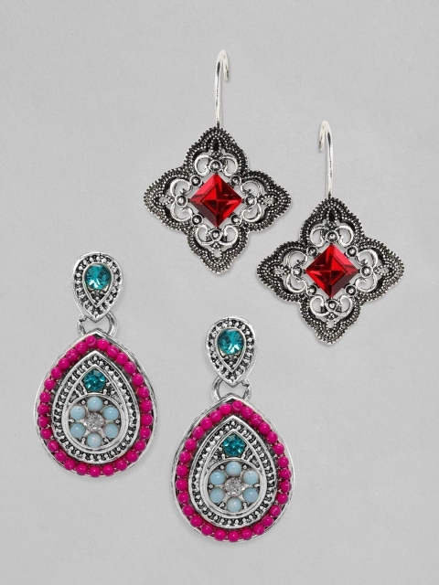 

Rubans Set of 2 Silver-Toned Classic Drop Earrings