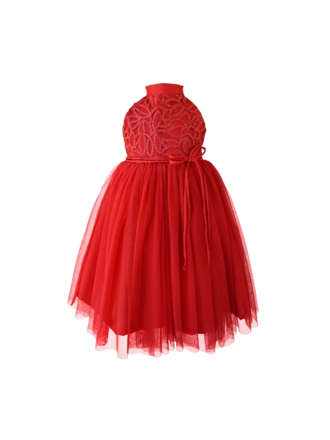 

Faye Girls Red Embroidered & Embellished Gown Dress