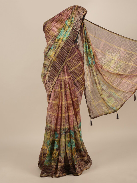 

Pothys Multicoloured Checked Poly Chiffon Saree, Multi