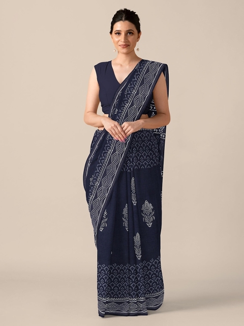 

Taneira Black Pure Cotton Printed Block Print Saree