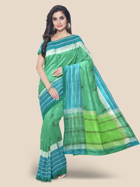 

Kalamandir Green Embroidered Cotton Blend Saree