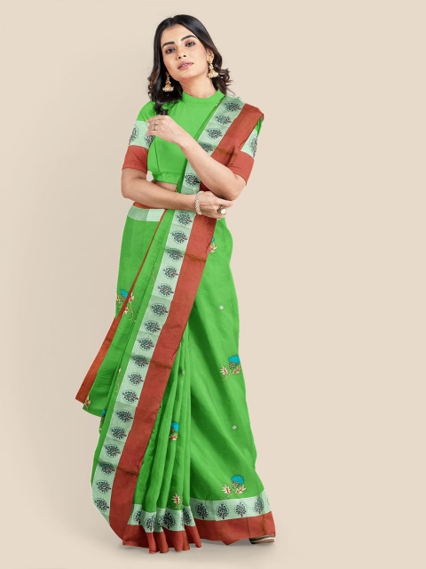 

Kalamandir Green & Red Cotton Blend Printed Saree