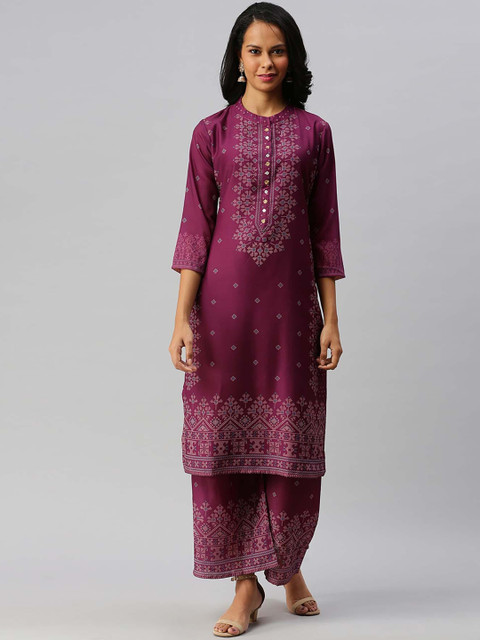 

Soch Women Fuchsia Embroidered Kurti with Skirt