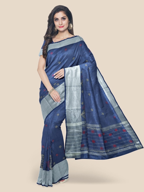 

Kalamandir Navy Blue & Grey Cotton Blend Woven Design Saree