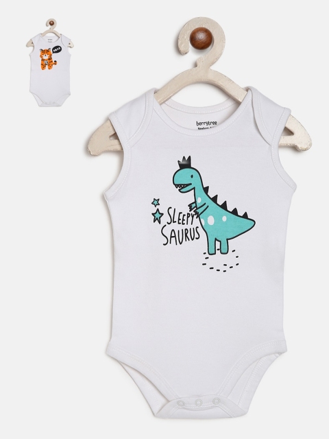 

berrytree Infant Kids Pack 0f 2 Printed Organic Cotton Sustainable Bodysuit, White