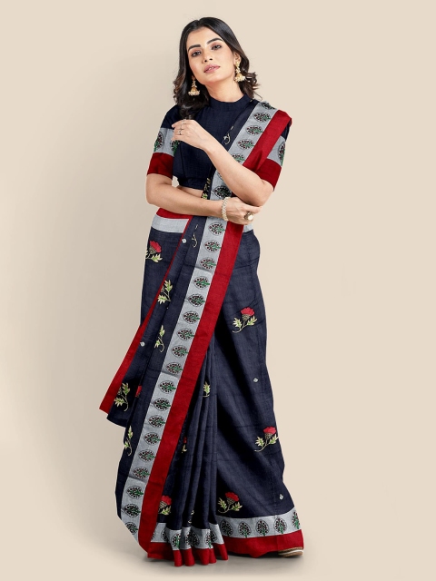 

Kalamandir Navy Blue Printed Cotton Blend Saree