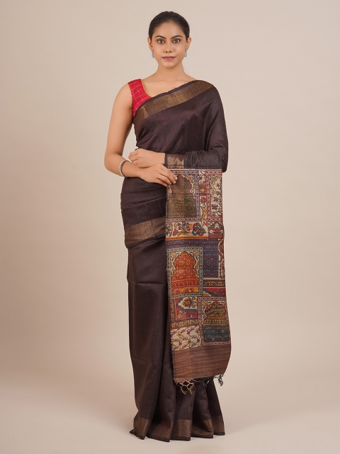 

Pothys Brown Solid Pure Silk Saree