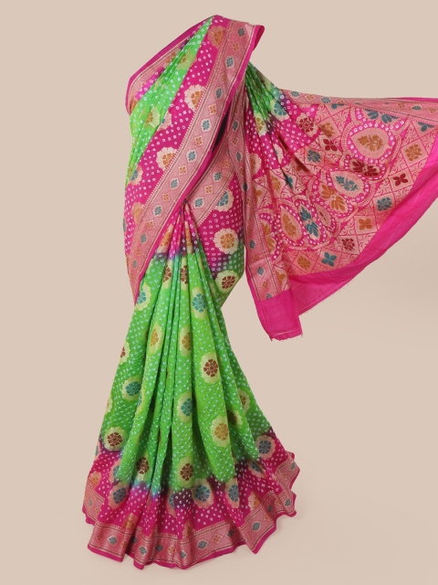 

Pothys Green Pure Silk Printed Bandhani Saree