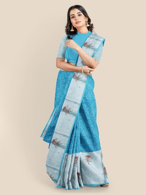 

Kalamandir Blue Printed Cotton Blend Saree